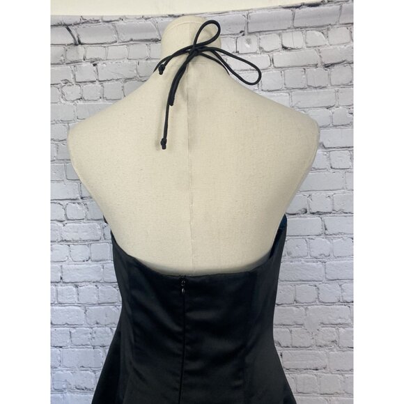 Vintage Y2K Morgan & Co Size 10 Black Blue Floral Boned Strapless Mini Dress - Picture 6 of 8